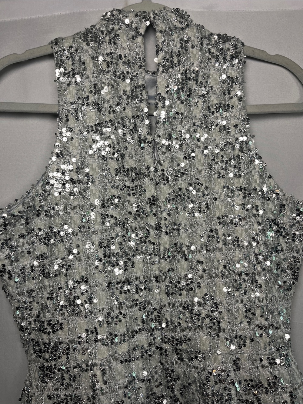 Amanda Uprichard Marshall silver sequin mini dress color stellar sz m - Picture 8 of 11